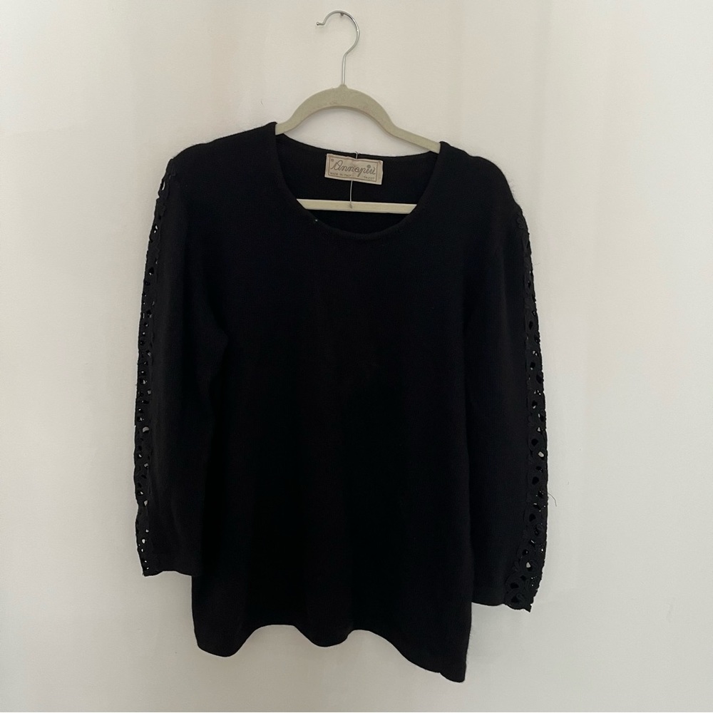 Vintage Wool Cashmere blend Sweater Lace Arm Detail Crew Neck